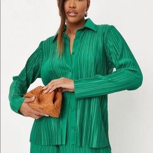 Missguided Green Plisse Button Down Shirt